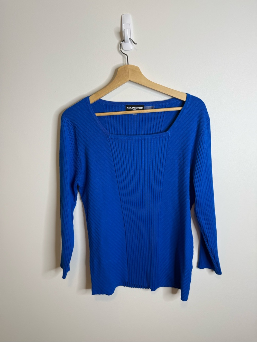 Karl Lagerfeld Cobalt Blue Ribbed Square Neck Sweater